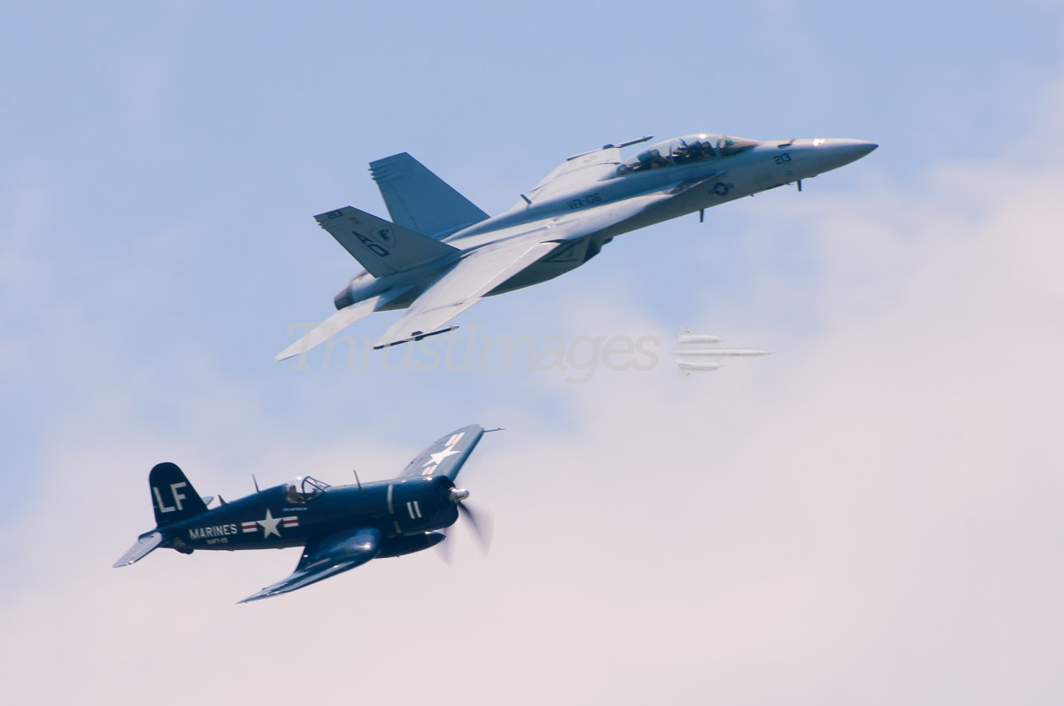F/A-18 Super Hornet and F-4U